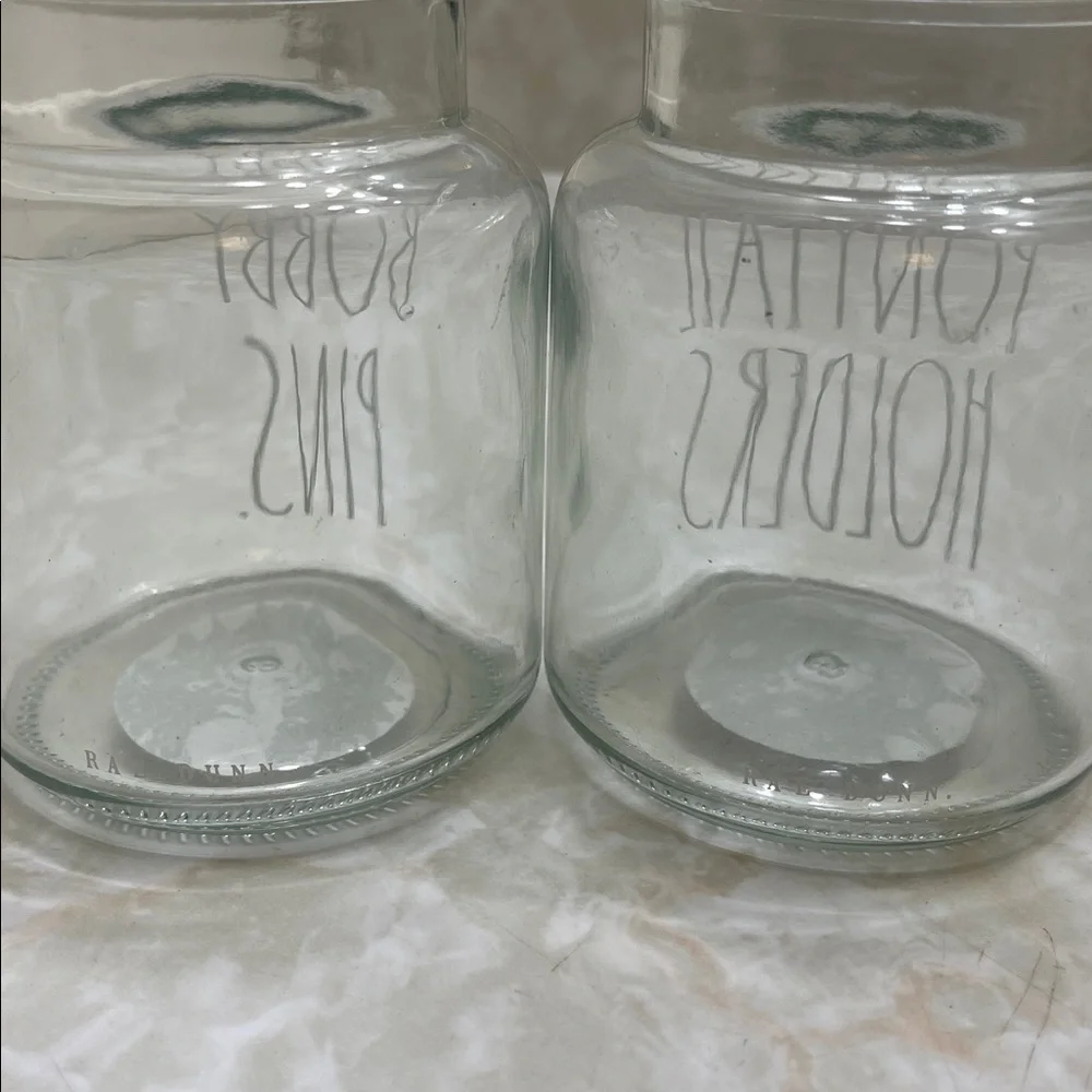 Rae Dunn Set of 2 jars- Bobby pins and ponytail holder Glass - Picture 2 of 4